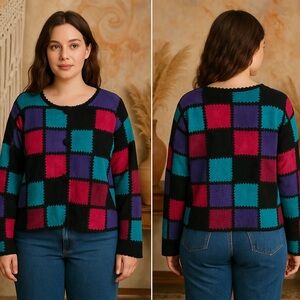 Vintage Suede Leather Patchwork Crochet Boho Artsy Jacket Women’s 2X SMH Color